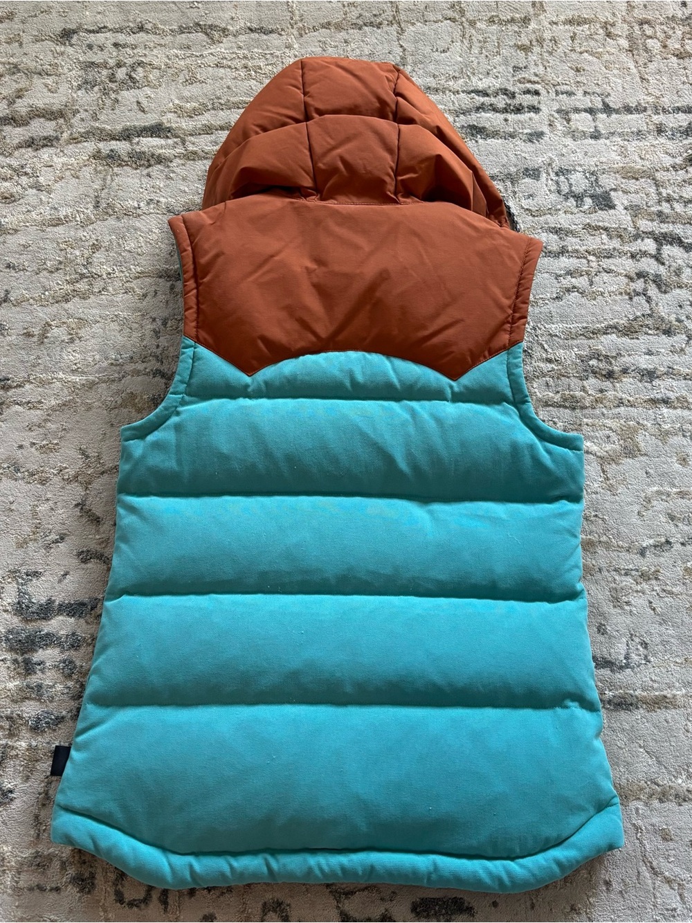 Patagonia Hooded Bivy Down Vest Mushroom Print Women’s XS Copper Blue - Picture 5 of 9